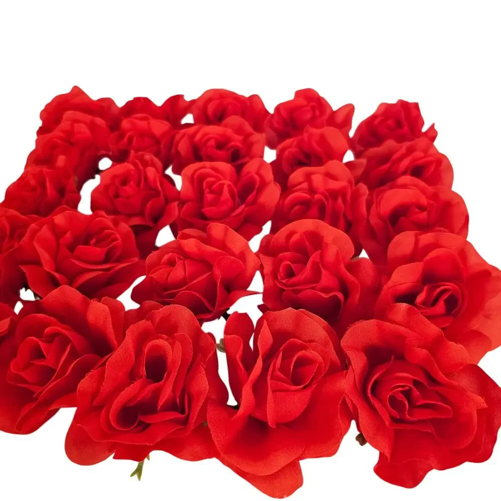 25 Red Silk Rose Heads Stemless Wedding Floral Craft DIY Wreaths 2.5in